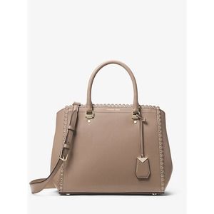 Michael Kors Benning Large Scalloped Leather Satchel Truffle Excellent Condition